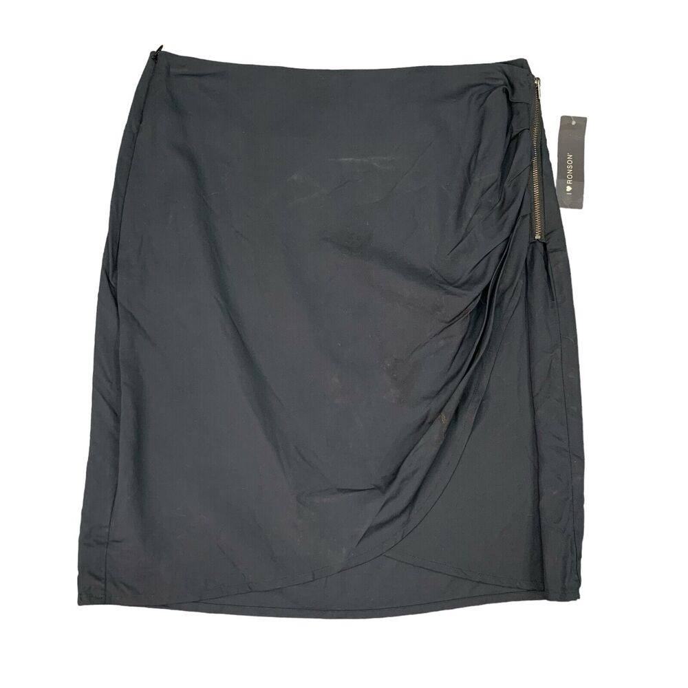 I Heart Ronson Skirt Womens S Small Black Side Zip Asymmetrical Tulip Hem Rayon